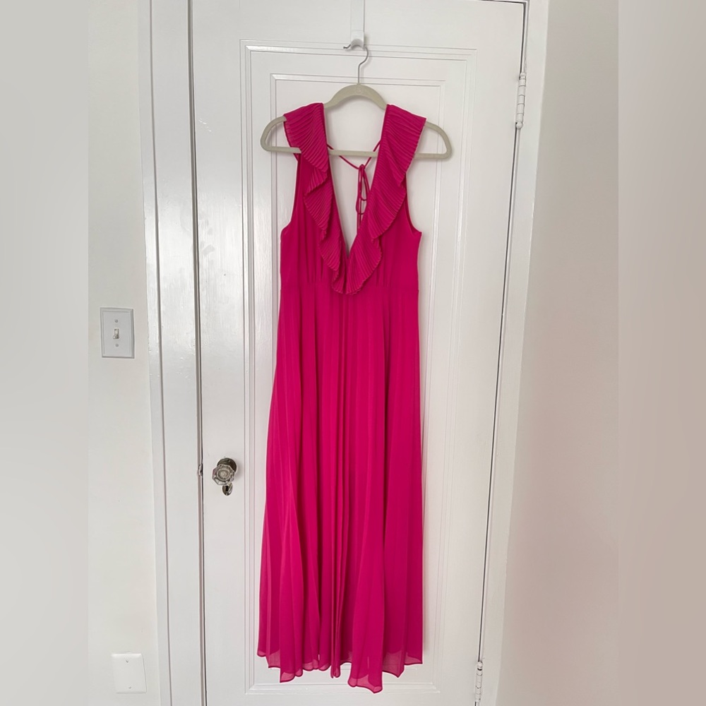 Zara Ruffle Maxi Dress - Fuchsia Pink Plunge Dress size L